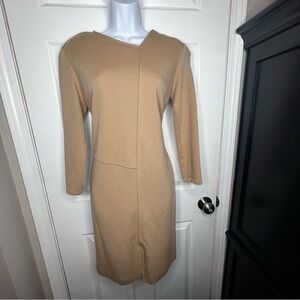 Vtg Geri Gerard Women’s 6 100% Wool Tan 3/4 Sleeve Sheath Dress Classic S